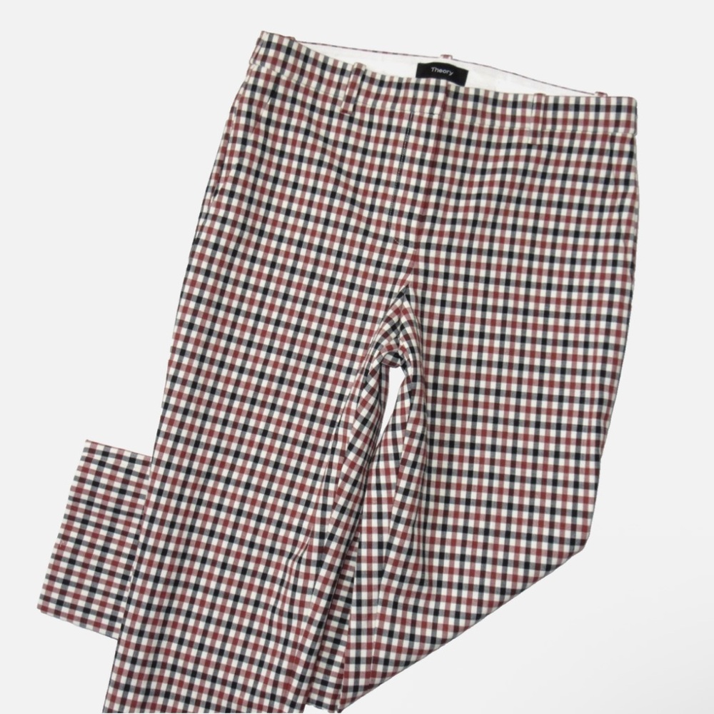 NWOT Theory Treeca, Ivory Multi Rye Portland Gingham Stretch Ankle Pants, SIZE 2 - Picture 5 of 6